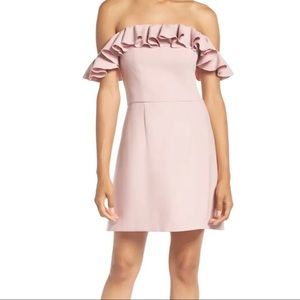 French Connection Whisper Light Off The Shoulder Ruffle Minidress In Pink -New